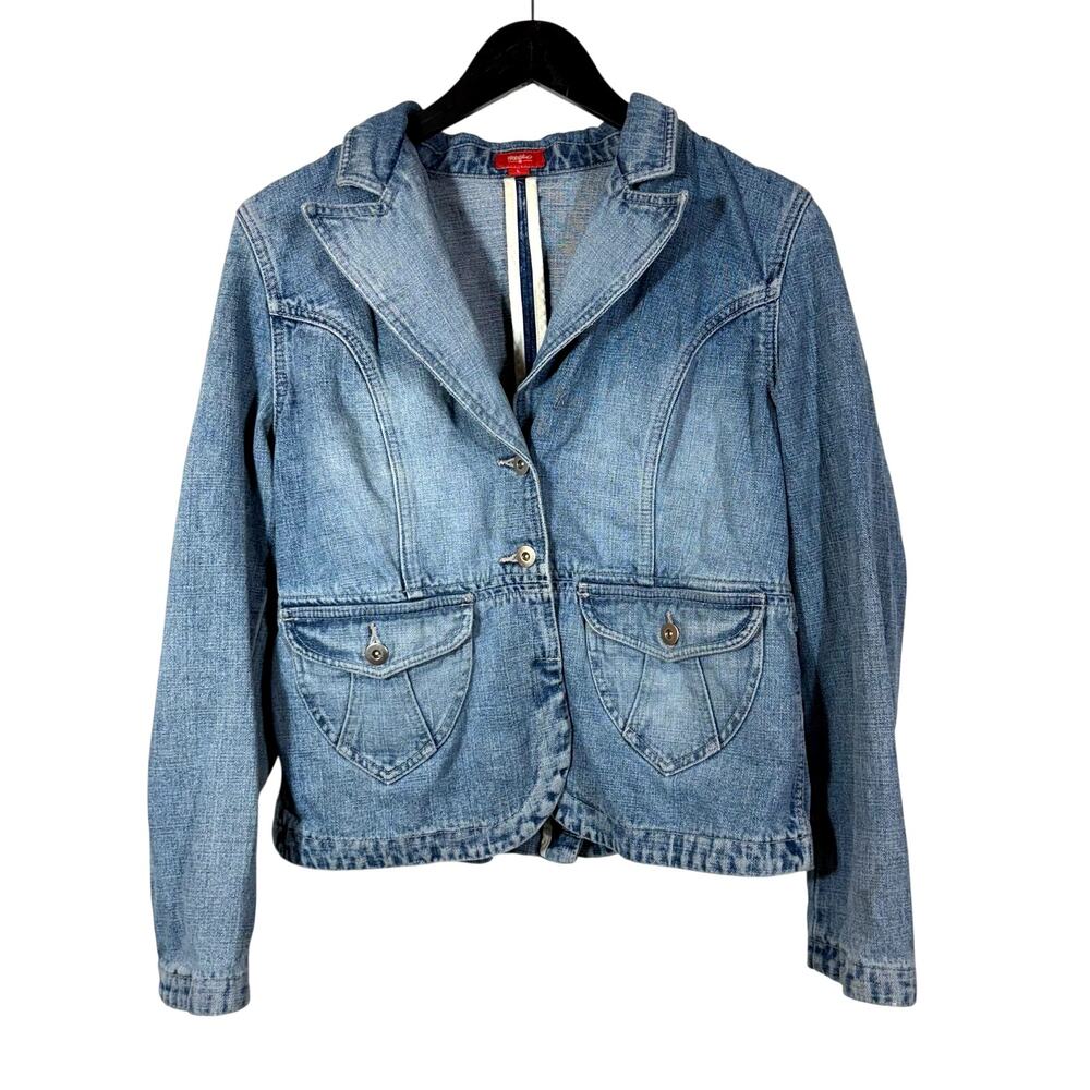Mossimo Denim Blazer Jacket Pockets Juniors Large Pockets Retro Heritage Preppy